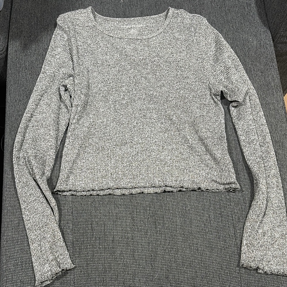 American Eagle Outfitters Gray Ribbed Crop Blouse